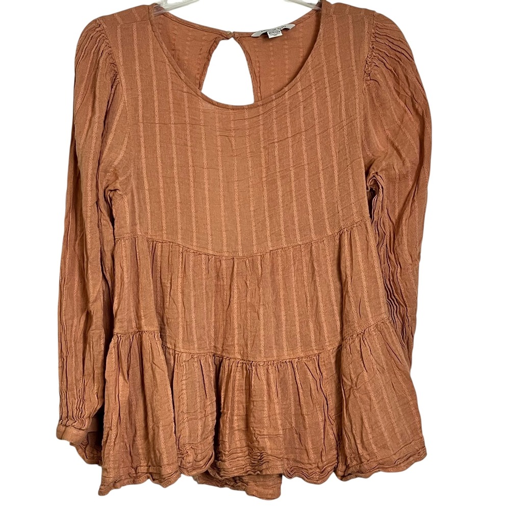 American Eagle Tiered Top Women's XS Textured Long Sleeve Blouse Keyhole (3063)